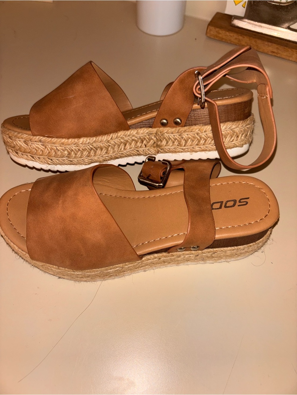 Women’s Tan Platform Sandals with Ankle Strap